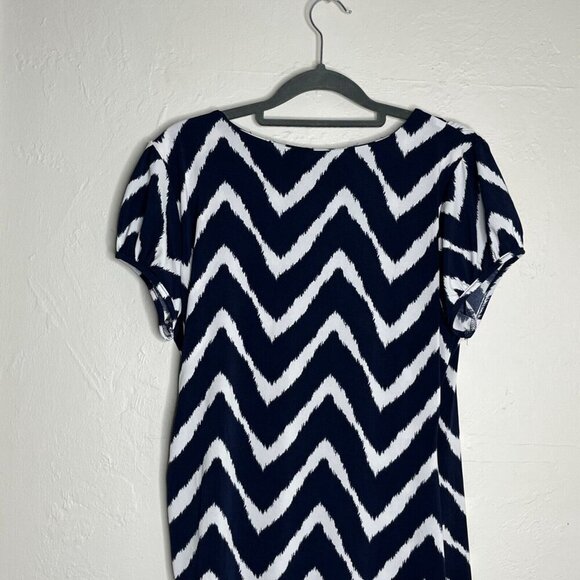 INC International Concepts Chevron Print Faux‎ Wrap Dress Blue White Size Large - Picture 9 of 10